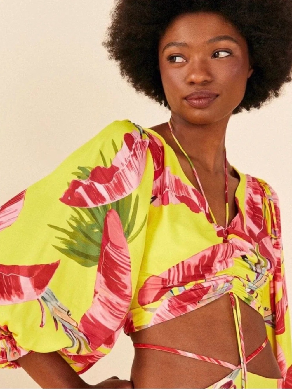 FARM Rio Yellow Floral Ruched Blouse